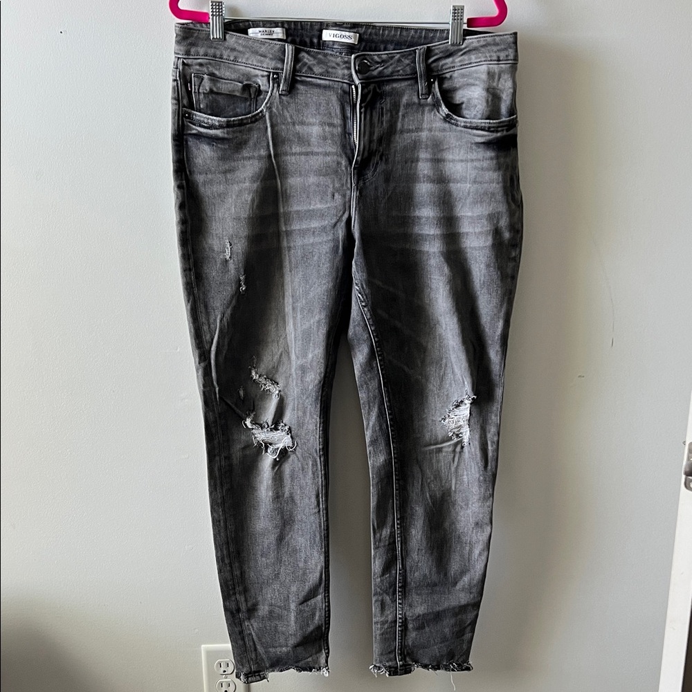 Vigoss Charcoal Distressed Ankle Jeans